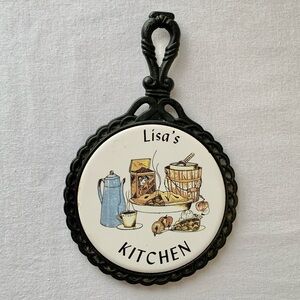 Vintage Cast Iron Trivet Personalized Lisa’s Kitchen Apple Pie Coffee Wall Decor